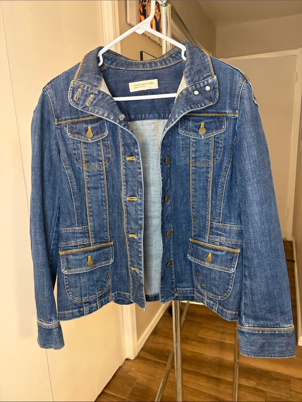 Jones New York Medium Blue Denim Jacket with Gold-Tone Accents
